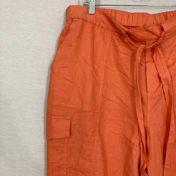 New New York & Company Orange Linen Blend Cargo Tie Front Pull-on Pants XL - Picture 5 of 11